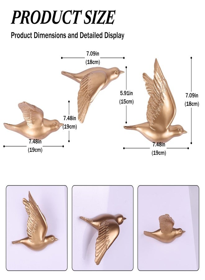 suruim Gold Bird Wall Sculptures Set of 3-3D Wall Art Decor for Living Room, Home Decor Modern Golden Wall Decor & Bird Gallery Wall Art (Gold) - Image 5